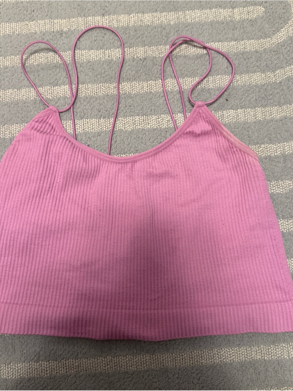 Ribbed Pink Spaghetti Strap Crop Top